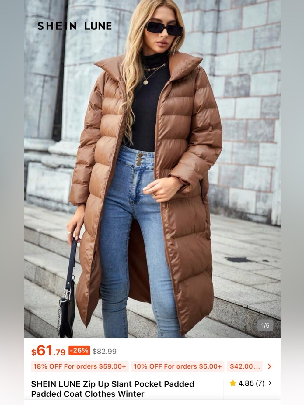 SHEIN - Knee length Puffer - SIZE M - CAMEL